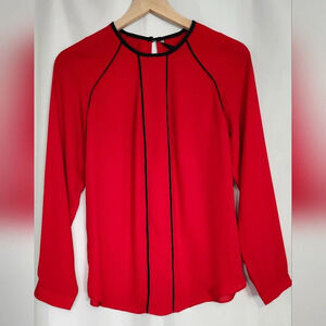 Banana Republic Womens Red Navy‎ Trim Blouse Top Size XS Contemporary Career